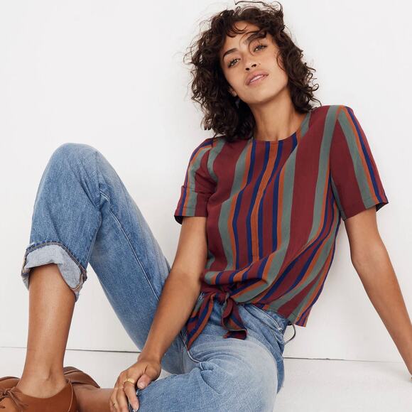 Madewell Button-Back Tie Tee Top in Rosalinda Stripe size Small - Picture 1 of 13
